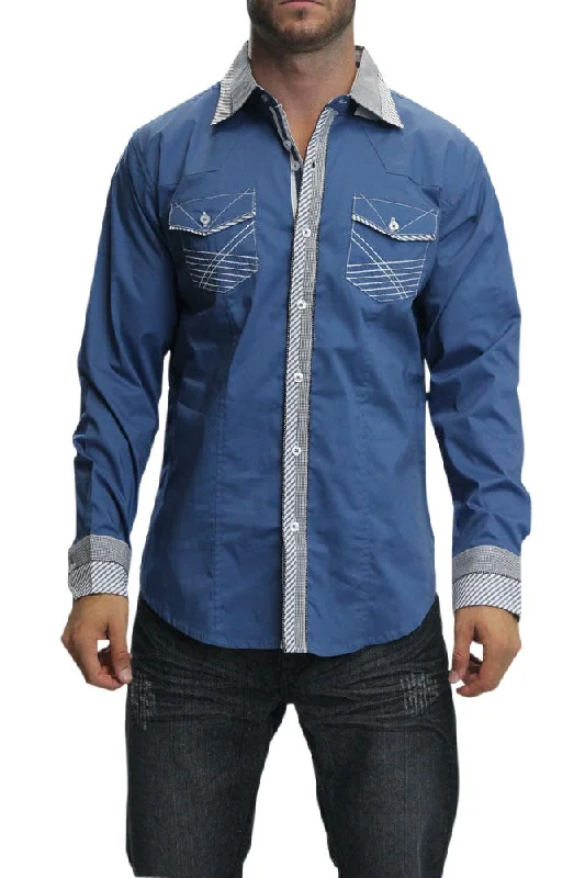 Western Pattern Contrast Button Up Shirt