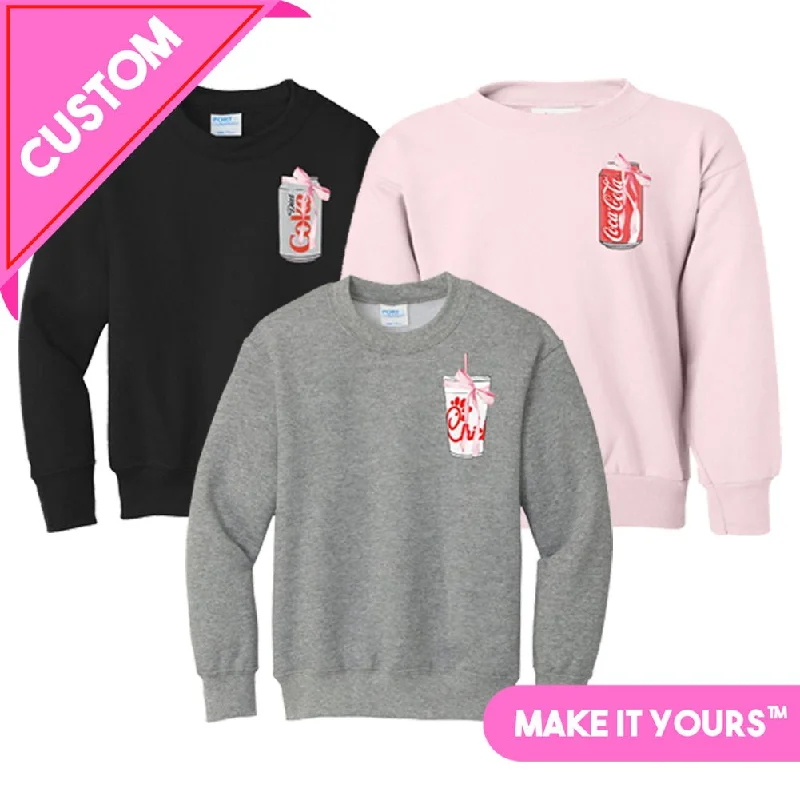 Hurry In Kids Make It Yours™ 'Bow Beverages' Crewneck Sweatshirt