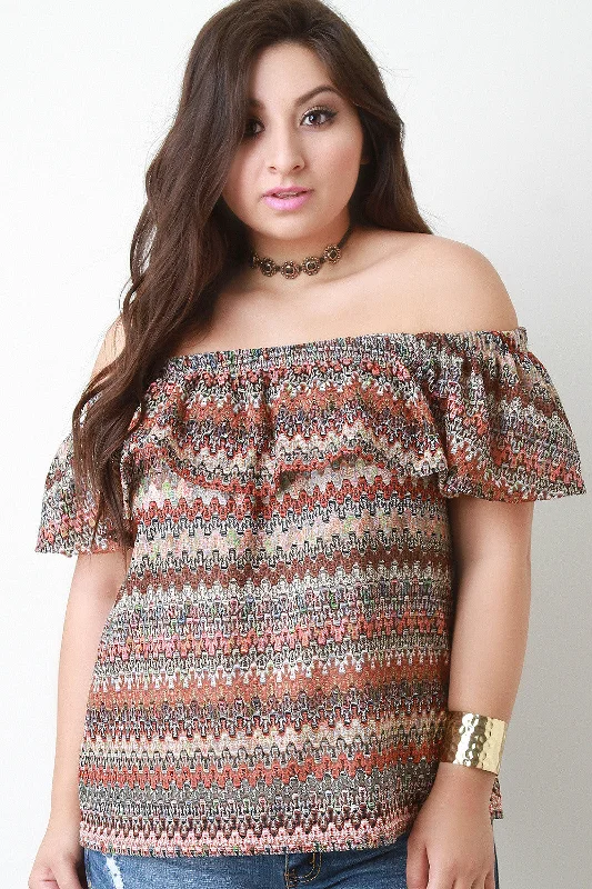 Weekend Discounts to Enjoy Chevron Knit Bardot flutter Top