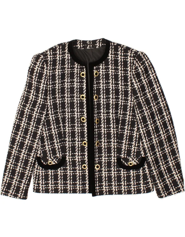 Weekend Deals You Can't Resist DELMOD Womens Open Blazer Jacket IT 52 2XL Black Check Wool Weekend Deals You Can't Resist DELMOD Womens Open Blazer Jacket IT 52 2XL Black Check Wool