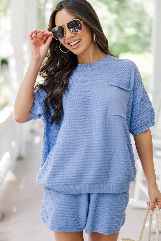 Hot Deal Believe Me Periwinkle Blue Textured Top