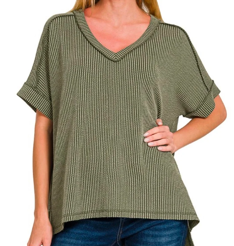 Act Now Short Sleeve Rib V-Neck Top
