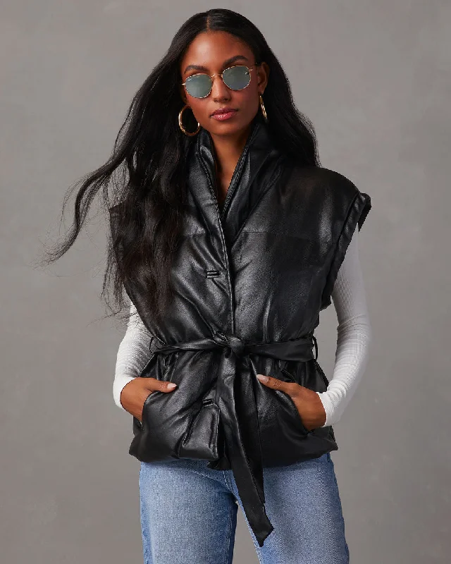 Deep Savings Rubio Belted Faux Leather Puffer Vest