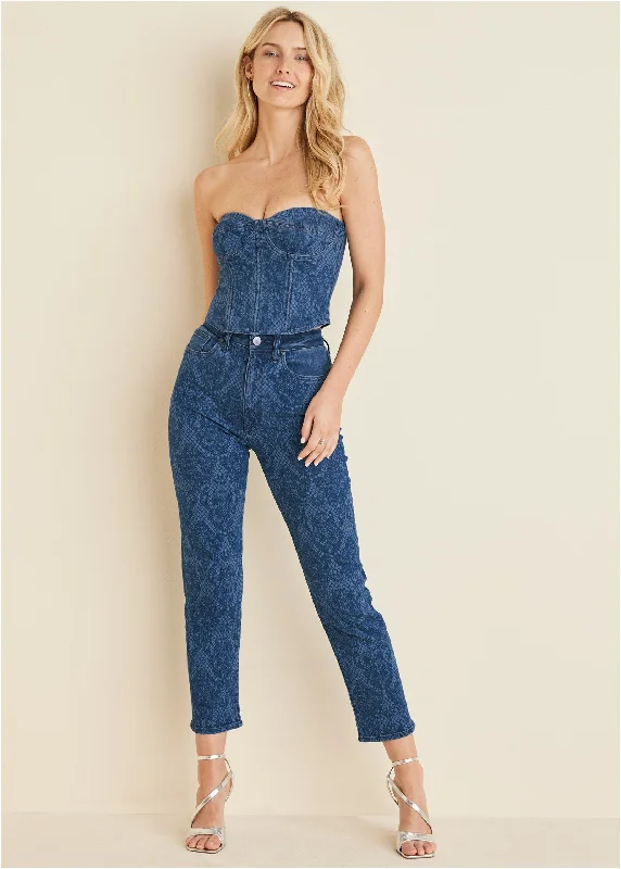 Weekend Savings Bonanza Lace Print Straight Jeans - Medium Wash