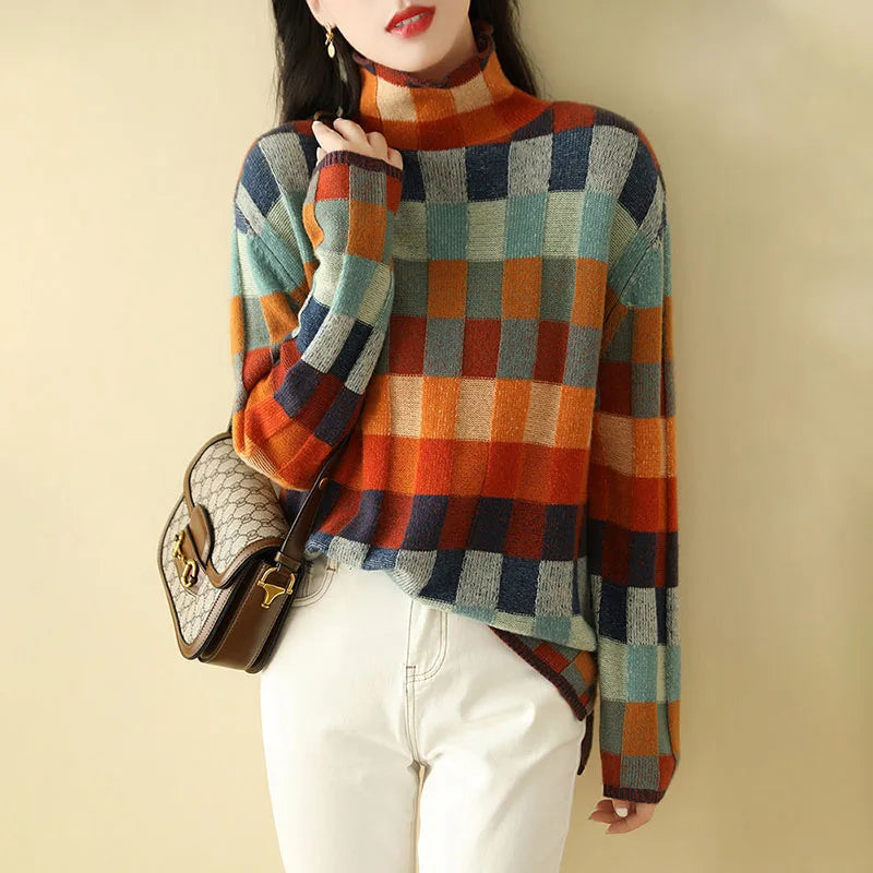Price Reduction Geometry Knitted Turtleneck Sweater