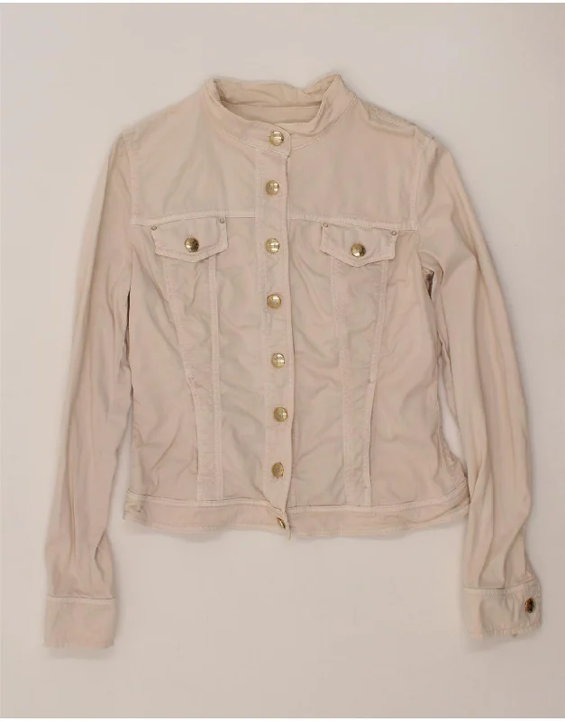 Weekend Bargains to Grab MARELLA Womens Crop Bomber Jacket UK 10 Small Beige Cotton