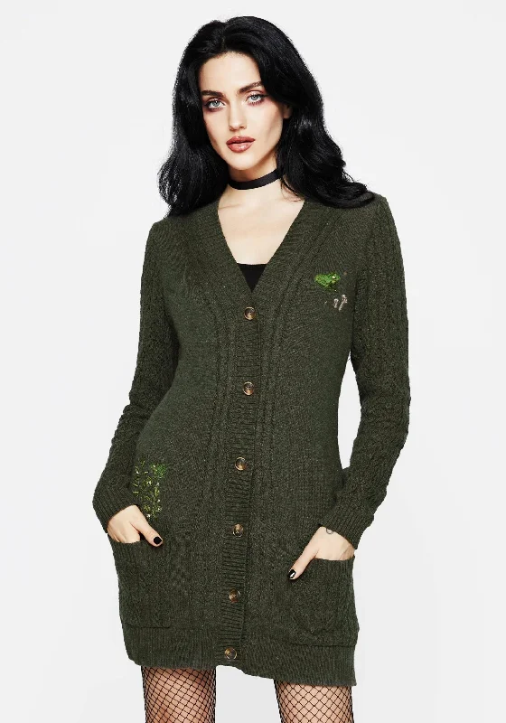Great Deals Swamplife Embroidered Cable Knit Longline Cardigan