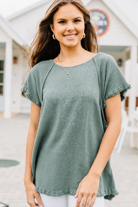 Blowout Deals Nothing To Lose Lagoon Green Linen Top