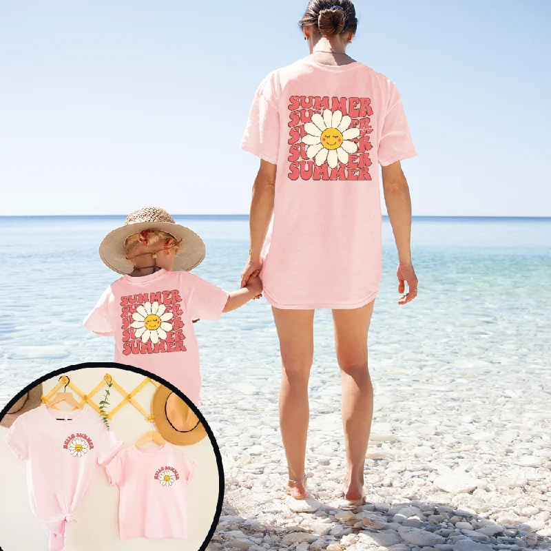 Discount Mania Hello Summer Front & Back Graphic Matching T-shirts