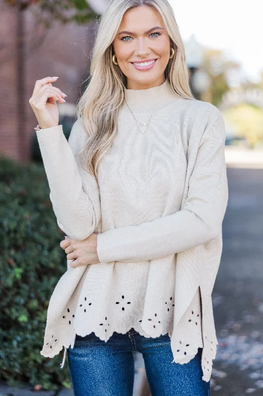 Extra Savings All That You Love Oatmeal Laser Cut Tunic Sweater