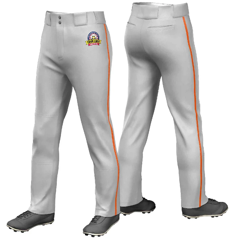 Custom Gray Orange Classic Fit Stretch Practice Loose-fit Baseball Pants