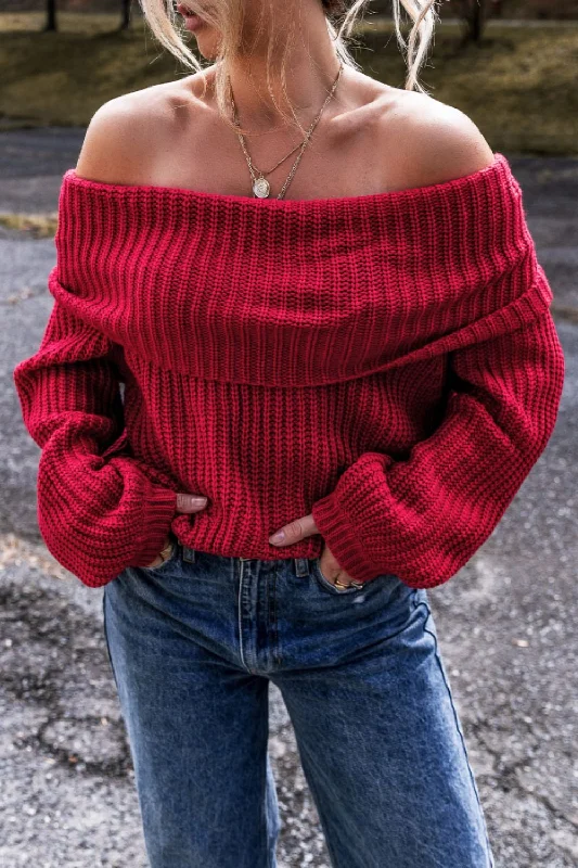 Unbeatable Prices Off-Shoulder Long Sleeve Sweater