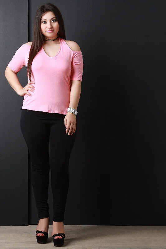 Price Reduction Cold Shoulder Halter Top
