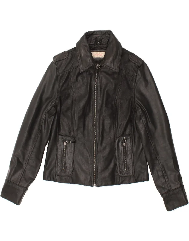 Savings Galore DOLCE VITA Womens Military Leather Jacket IT 42 Medium Black Leather