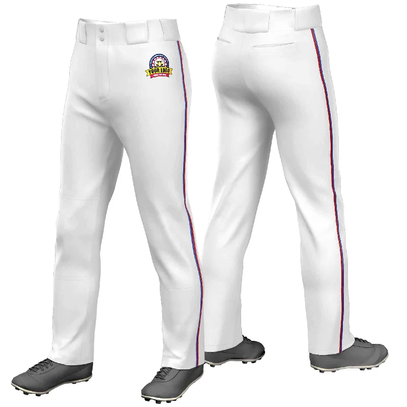 Custom White Royal-Red Classic Fit Stretch Practice Loose-fit Baseball Pants