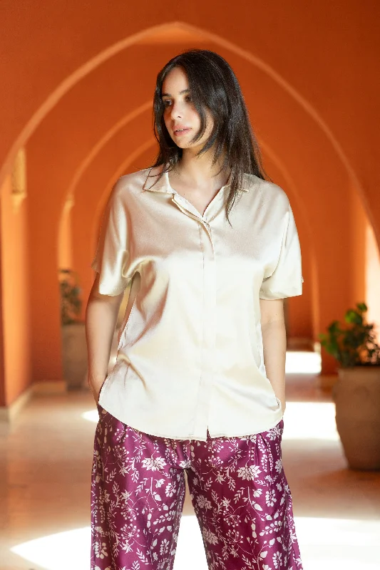 Weekend Offers That Tempt Beige Shine On Satin Blouse