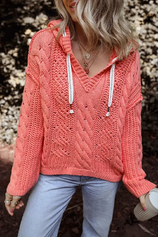 Value Pack Cable Knit Drawstring Hooded Sweater