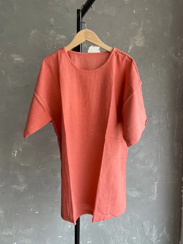 Weekend Offers That Impress Hand Dyed Long Top in Salmon Pink