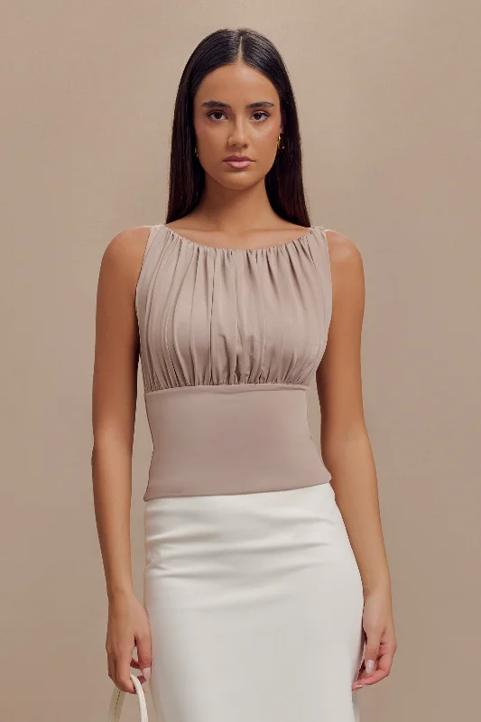 Final Clearance Tiarna Slinky Ruched Top - Taupe