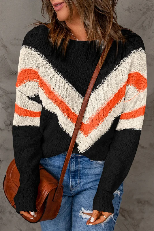 Can't Miss Chevron Striped Drop Shoulder Sweater