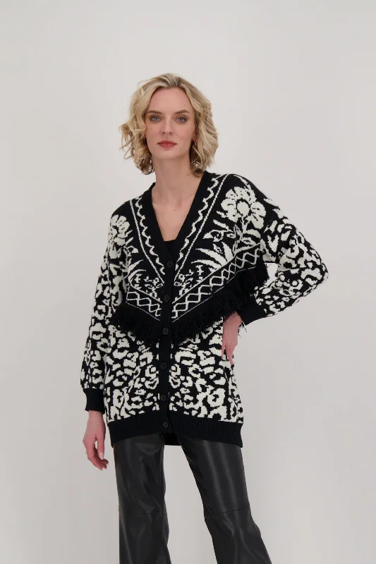 Online Only Vintage Fringed Button Up V Neck Sweater Cardigan
