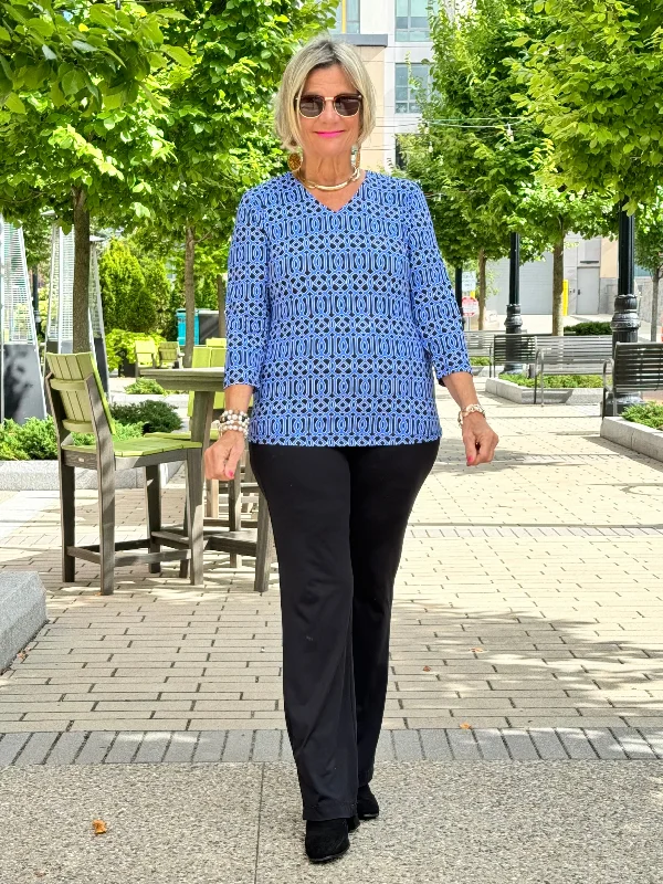 Weekend Bargains Await You LULU-B SHADES OF BLUE V NECK TOP