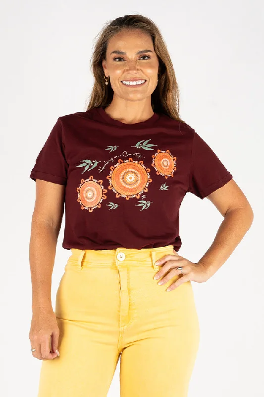 Seasonal Sale Healing On Country Burgundy Cotton Crew Neck Women's T-Shirt