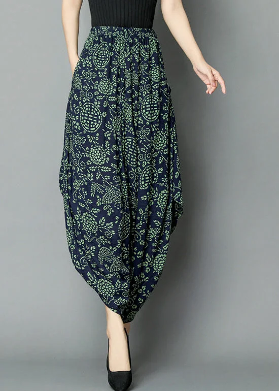 Online Exclusive Green Print High Waist Wide Leg Pants