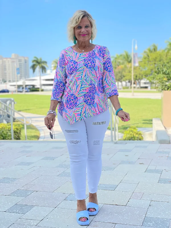 Hurry In PINK PINEAPPLE DREAM ASYMMETRIC TOP