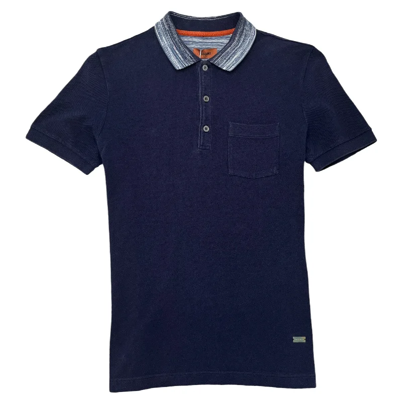 Men's Space Dye Collar Polo Shirt Navy Size S