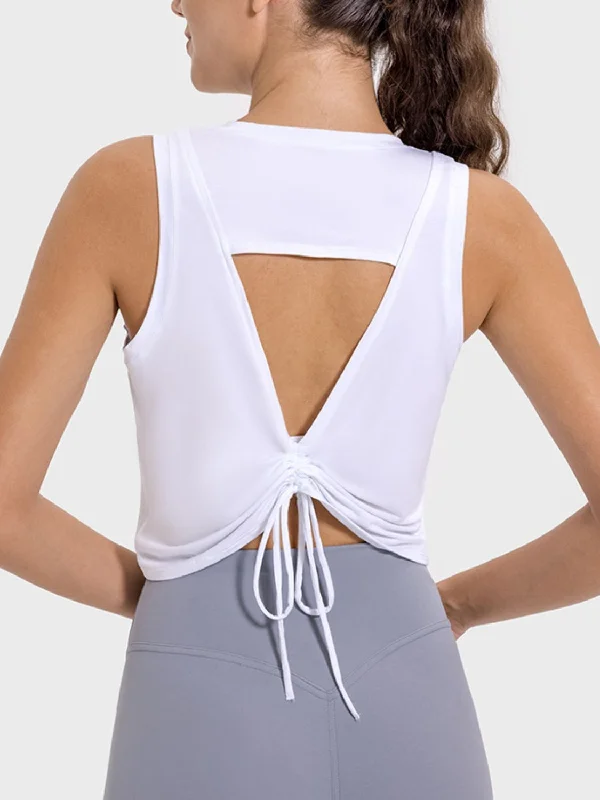 Value Deals Millennia Drawstring Cutout Round Neck Active Tank