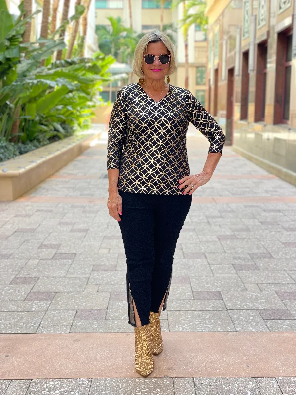 Mega Sale LULU-B BLACK LEME GOLD V-NECK