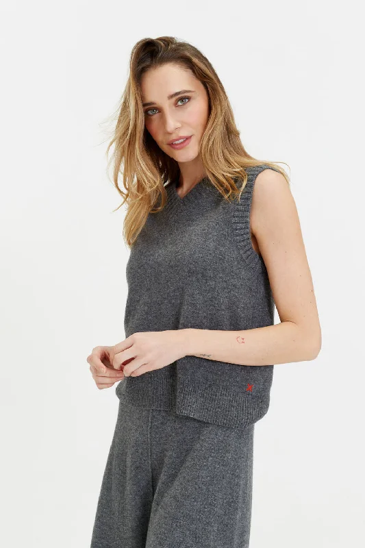 Make Your Weekend Count with Savings Grey Wool-Cashmere V-Neck Tank