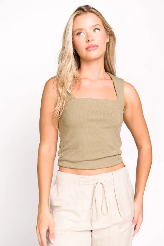 Crazy Savings Ida Knit Top with Square Neckline in Sage