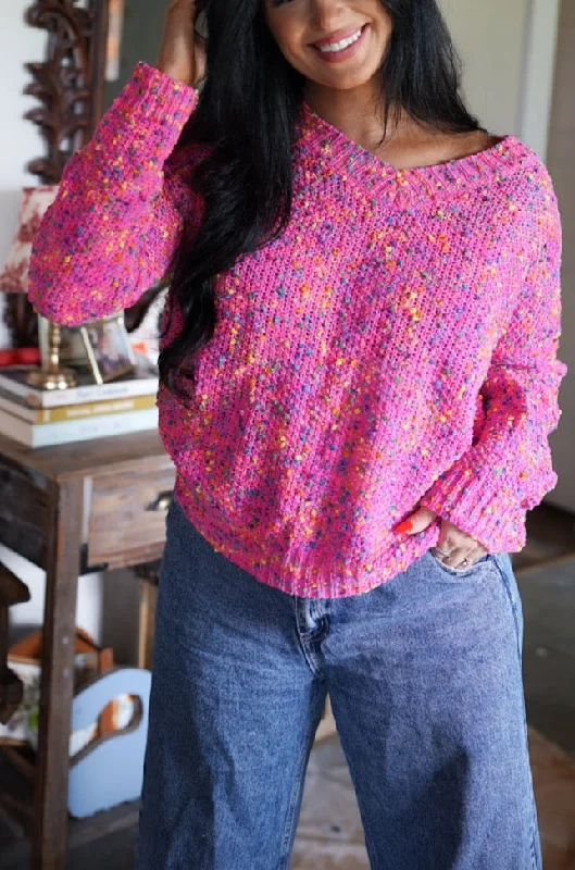 Now or Never Spots Knitted V Neck Casual Sweater