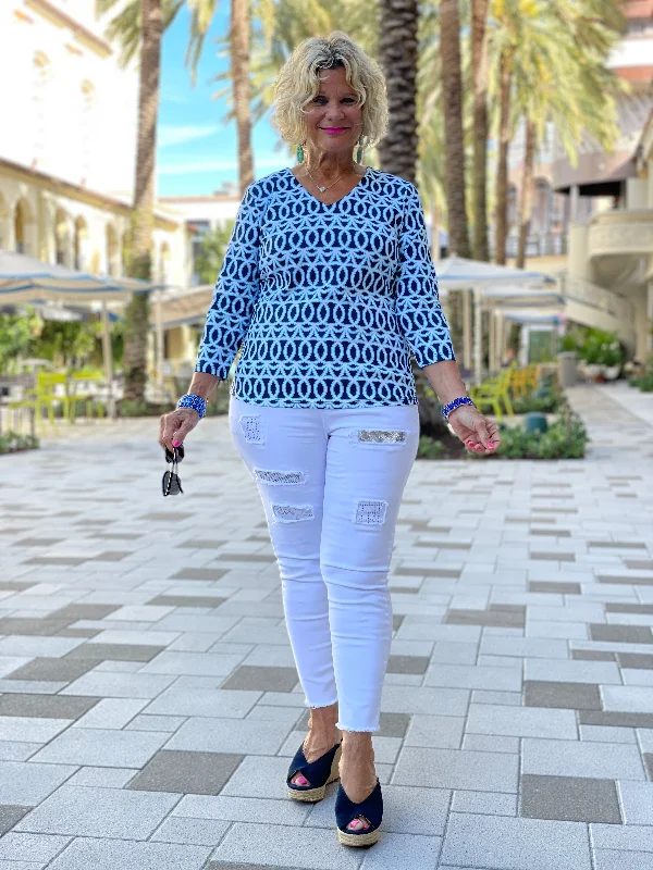 Final Clearance MELINA BLUE V NECK TOP