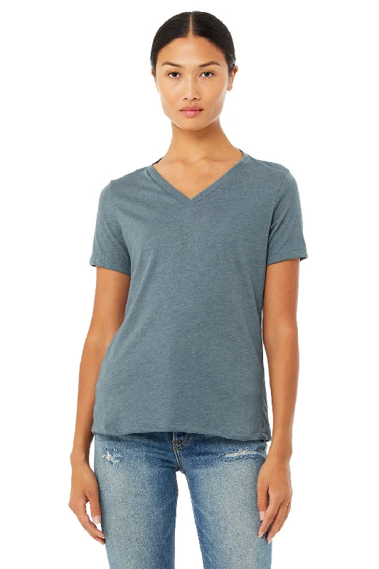 Unmissable Offer Bella + Canvas Womens CVC Short Sleeve V-Neck T-Shirt - Heather Slate Blue