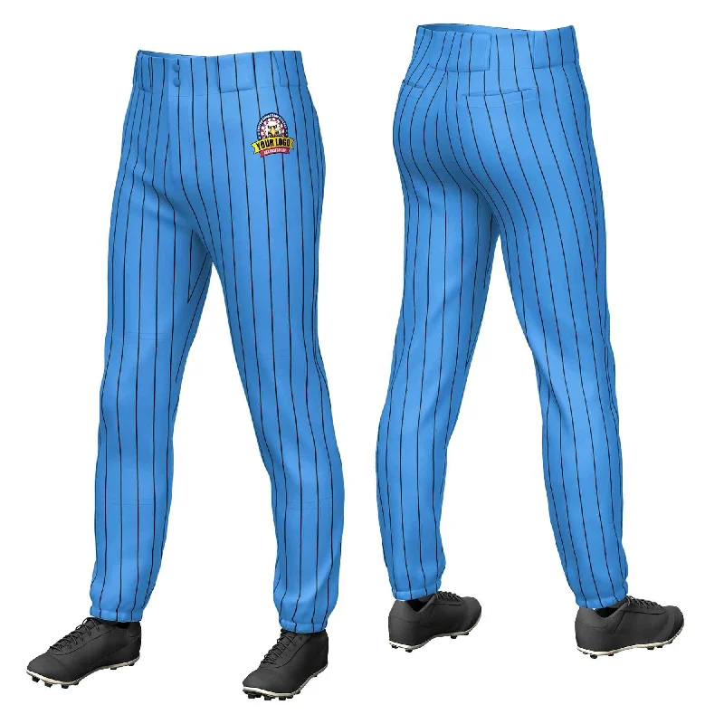 Custom Powder Blue Black Pinstripe Fit Stretch Practice Pull-up Baseball Pants