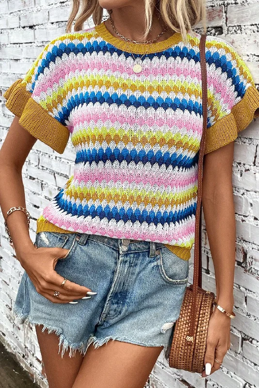 Super Sale Ruffle Sleeve Colorful Textured Sweater