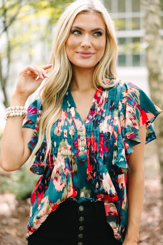 Price Reduction In My Thoughts Hunter Green Abstract Blouse