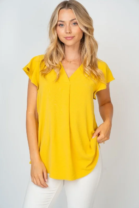 Bonus Savings White Birch Flutter Sleeve Top in Lemon Grass