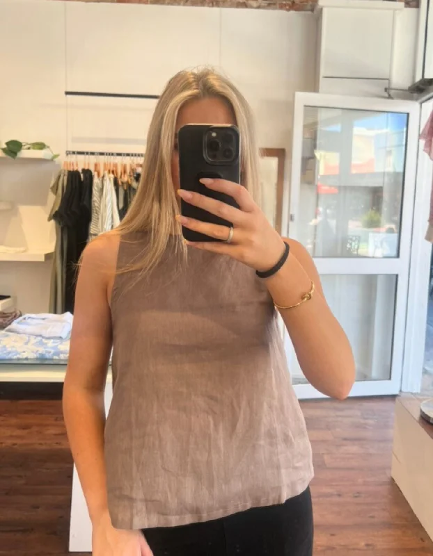 Weekend Deal Whisper Sleeveless Top in Brown Linen