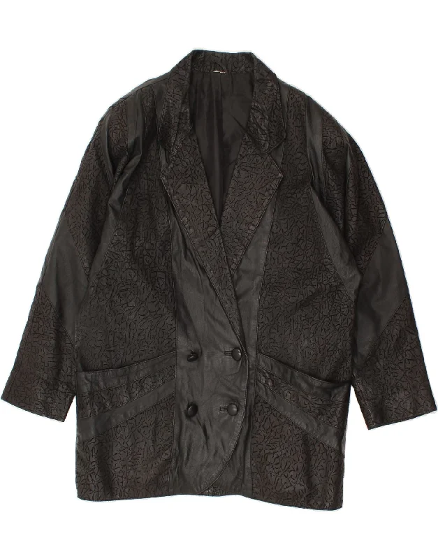 Special Price VINTAGE Womens Leather Coat UK 18 XL Black Animal Print Leather