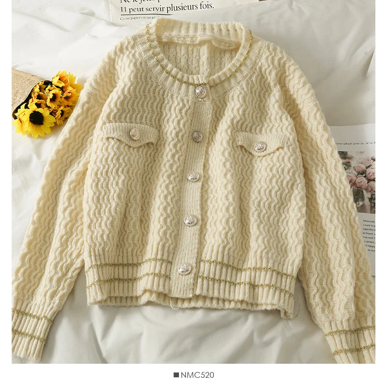 Value Deals Sweater women's Phnom Penh wave edge stripe single breasted  1854
