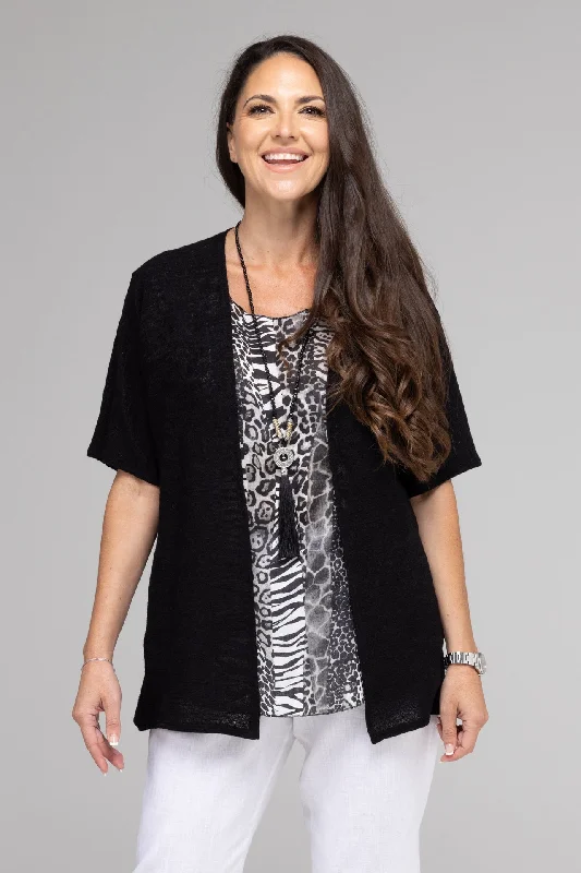 Unmissable Offer Black Haven Poly/Rayon Knit Short Sleeve Cardigan