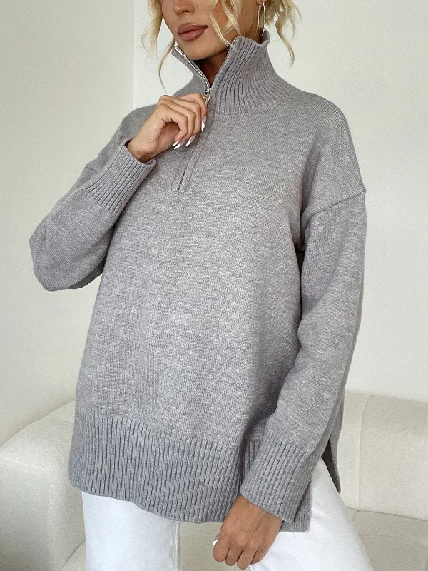 Exclusive Access Leisure Open Graceful Collar Zippered Sweater
