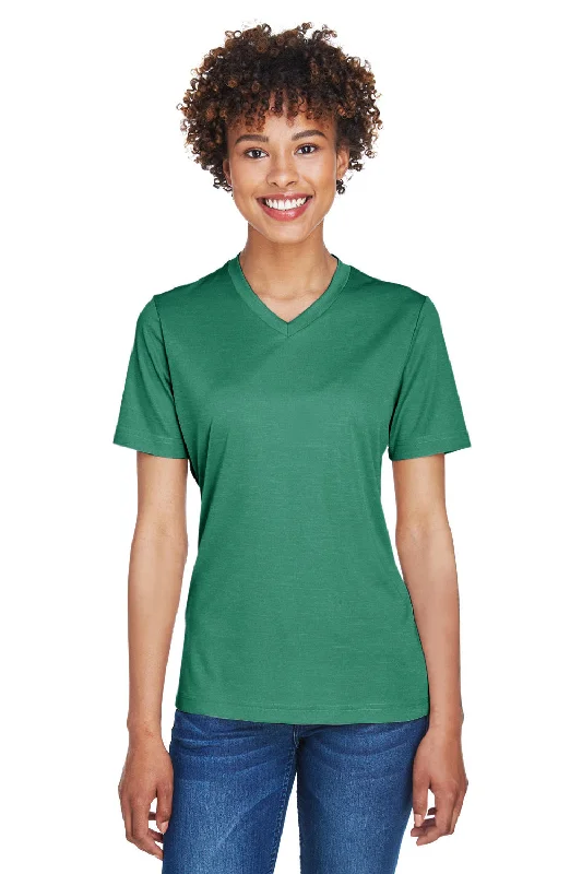 Exclusive Savings Team 365 Womens Sonic Performance Heather Moisture Wicking Short Sleeve V-Neck T-Shirt - Heather Forest Green