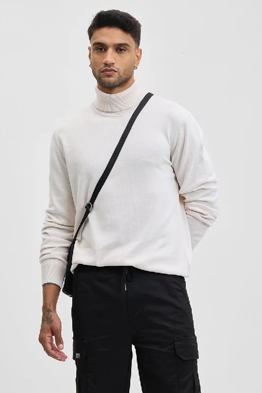 Cream Slim Fit Turtleneck Sweater