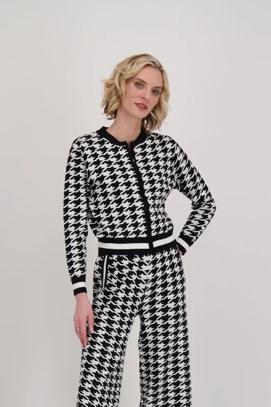 Buy Now Houndstooth Zippered Knit Sweater