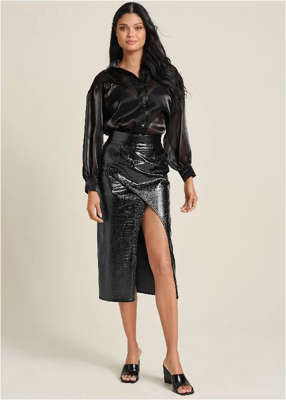 Massive Deals Faux-Croc Wrap Skirt  - Black